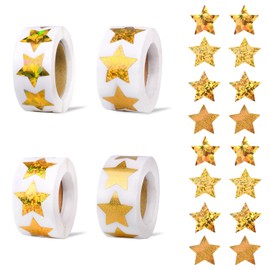 GTOTd Gold Yellow Star Dot Stickers Roll Labels（2000 pcs） Holographic Reward Sticker Decoration Decal Gifts Merch Party Supplies in 4 Rolls with 4 Patterns for Laptop Window Luggage Guitar Skateboard