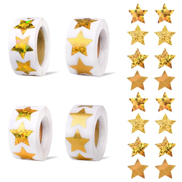 GTOTd Gold Yellow Star Dot Stickers Roll Labels（2000 pcs） Holographic