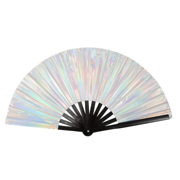 Shiny Large Folding Fan, Holographic Metallic Handheld Folding Fan for
