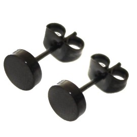 CAPRILITE UK PAIR FAKER CHEATER PLUG BLACK SURGICAL STAINLESS STEEL 6MM MENS STUD EARRINGS