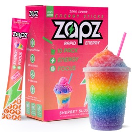 ZAPZ Caffeine Packets – Sugar Free Energy Drink Mix Powder with 200mg Caffeine for Nootropics Focus Support - Just 5 Calories, Gluten Free, Vegan (Rainbow Sherbet, 10-Pack)