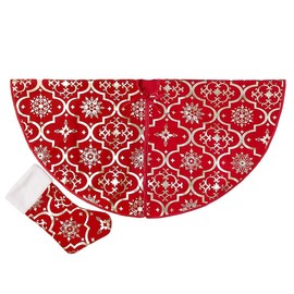 Flash World 36 Inch Large Christmas Tree Skirt Xmas Soft Cover Mat Decor Snowflake Collar Farmhouse Tree Skirt for Holiday Ornaments Party Home Indoor Decorations (Red, 36INCH)