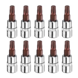 HARFINGTON 10pcs T30 Torx Bit Socket 1/4" Square Drive Star 6 Point S2 & CR-V Steel Socket Ratchet Wrench Bits, Silver Red