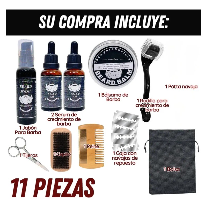 Kit Aseo Y Cuidado Barba Bigote Cuchillas Afeitado Men 11pcs