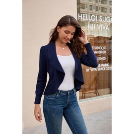 GRACE KARIN Women's Summer Knitted Cropped Cardigan Button up Long Sleeve Shrug Sweater for Dress Navy 2XL