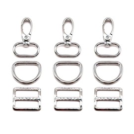 KOTAIFA 15pcs Swivel Snaps Hooks with D Rings and Tri-Glides Slide Buckles for Purse Bag Straps Key Lanyard Dog Collars Hardware Metal Silver 1 inch