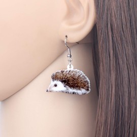 NEWEI Acrylic Hedgehog Earrings Drop Dangle Cute Animal Jewelry For Women Girls Teens Gift Accessories Charms (White)