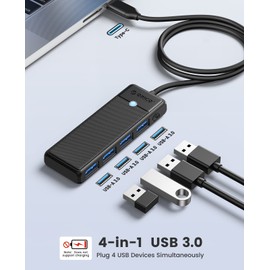 USB Hub, ORICO 4 Ports USB Hub 3.0 USB Adapter, USB Splitter for MacBook, MacBook Air, iMac, MacPro, Windows Laptops and Ultrabooks, 1 m Black