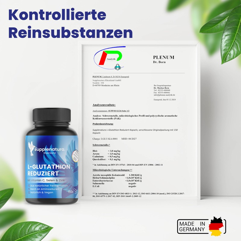 Supplenatura® Glutathion Reduced to 98%, 500 mg per Capsule, 150