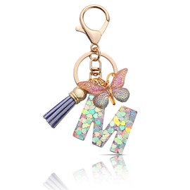 MORSUNBELA Key Chain Keyring M Purple Butterfly Keychain Key Chains for Ladies Cute