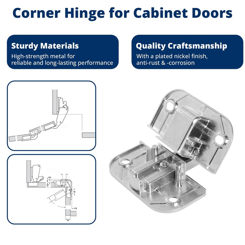 Adjustable Concealed Pie Cut Corner Hinge for Cabinet Door, Replacement