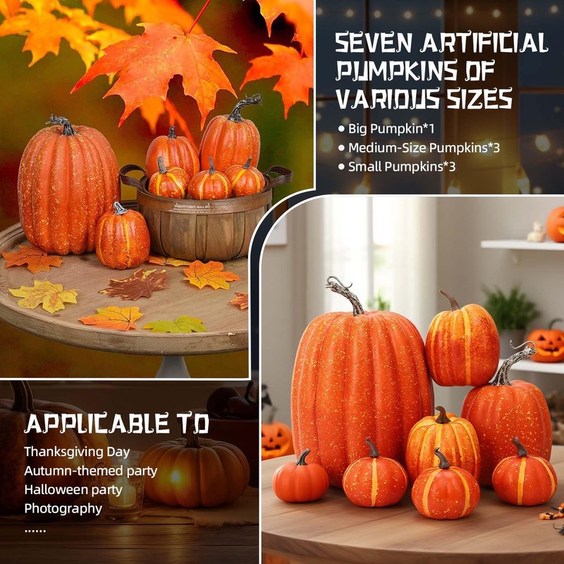 SHIFANQI 7Pcs Artificial Pumpkins, Fall Fake Foam Pumpkin Decor, Autumn