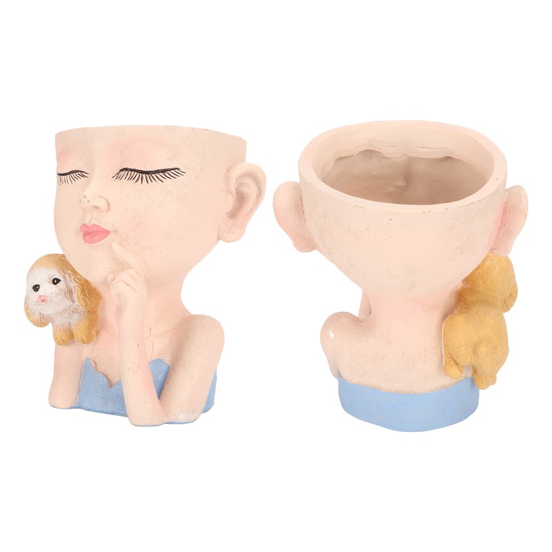 Flower Pot Girl and Dog Cute Style Bottom Drainage Hole