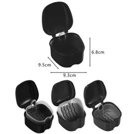 Rynvarl Denture Storage Box - 2 Pieces Interdental Storage Box with Filter for Interdental Cleaning Bathtub, Denture Box, Black (9.5 x 9.3 x 6.8 cm)