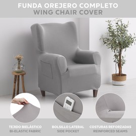 Textil-home Stretch Cover for Wingback Chair 1-Seater 70 to 100 cm Light Grey