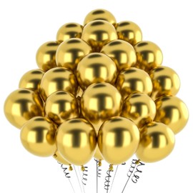 Balloons Gold Metallic, Pack of 50 12 Inch Matt Metallic Golden Balloons, Chrome Golden Metallic for Birthday Decoration, Wedding, Christening Decoration, Party Decoration, Air Balloons, 50 Pieces