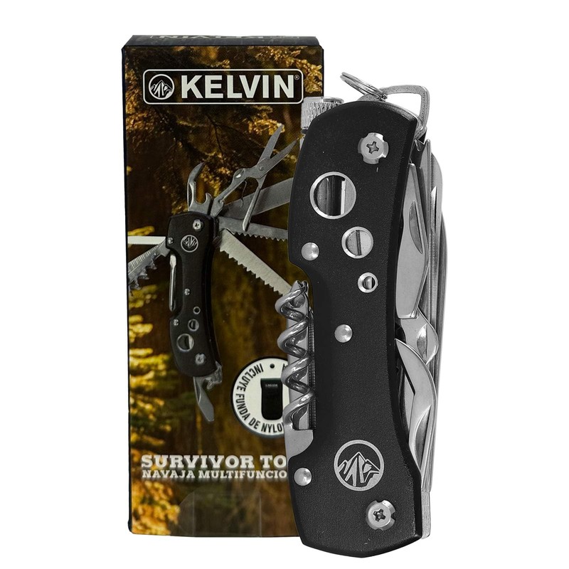 Navaja multifuncional negra, 13 accesorios en 1, survivor tool Kelvin,