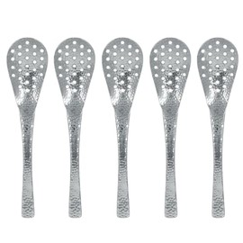 170-502 Hammered Lotus Slotted Spoon, Set of 5, Dishwasher Safe, JAPAN Tsuba, 7.1 inches (18 cm), Stainless Steel, Cutlery, Commercial Use, Bulk Purchase