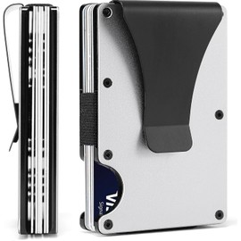 Tarjetas de Credito, Porta Tarjetas de Credito, Cartera para Hombre,RFID Bloqueo Fibra de Carbono Minimalista Billetera de Tarjeta de Crédito Billetera Expandible Para 12 Tarjetas（Plateado）