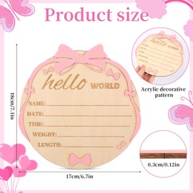 lasuroa Hello World Newborn Sign Pink Bow, 7.1 Inch Wooden Baby Birth Announcement Sign for Girls Baby Welcome to The World Board for Photo Prop Nursery Hospital Decorations