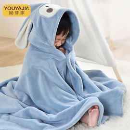 Newborn Coral Velvet Hooded Bath Towel for Babies & Kids - Absorbent, Quick-Drying, Cartoon Embroidered 70*140cm/Light Bean Green 4ea