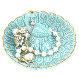 CAIRIAC Cute Animal Ceramic Jewelry Tray, Peacock Ring Holder for Women, Decorative Trinket Dish for Necklace Earrings Rings, Jewelry Organizer Bowl Display Trinket Trays for Jewelry (Blue)