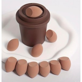 10 mini beauty eggs with mini cup packaging 10 mini beauty eggs makeup sponge. Foundation mixing beauty sponge, liquid, cream and powder flawless, latex-free dry & wet foundation makeup (Coffee)
