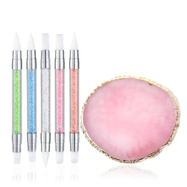 SQULIGT Resin Nail Art Palette with 5Pcs Nail Art Sculpture Pen Dual Tipped Silicone Nail Tools, Nail Art Acrylic Pen Silicone Brushes for Resin, Nail Art Tools for Design Nail Foil Carving Drawing