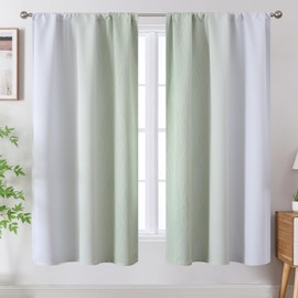 Estelar Textiler Sage Green and Greyish White Ombre Blackout Curtains 63 Inch Length 2 Panels, Full Room Darkening Rod Pocket Curtains for Bedroom, Thermal Insulated Light Blocking Drapes,42Wx63L