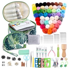 50 Colours Needle Felting Set, 304 Pieces Needle Felting Tools, Needle Felting Starter Set with 50 Colours Felting Wool, Basic Felting Tools and Accessories for Beginners, DIY Felt Animal Crafts, Home