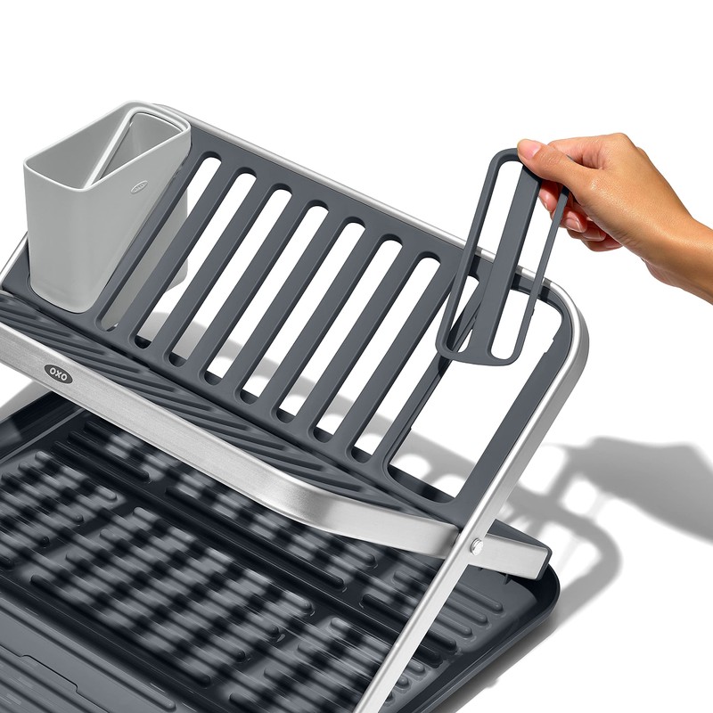 OXO Good Grips Aluminum Fold Flat Dish Drying Rack, 2-Tier,
