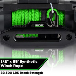 Synthetic Winch Rope with Hook, 1/2" x 85ft 32500LBS Winch Rope with Protective Sleeve, Forged Winch Hook and Safety Pull Strap for Off-Road 4x4 Vehicle, Truck(Green)