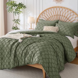 KAKKI Queen Comforter Set-Green Comforter Set Queen Size, All Seasons Bedding Set, Boho 3 Pieces Bed Set, Ultra-Soft Luxurious Microfiber Bohemian Comforter(90"x90"),(Queen，Green)