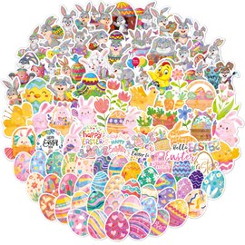 Muswarm 100 PCS Easter Stickers Bulk, Laser Colorful Waterproof Stickers for Kids, Eggs, Cards, Gifts, Stuffers, Decorations