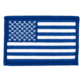 Blue & White American Flag Embroidered Patch 2" x 3" (Hook Fastener)