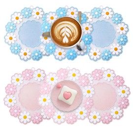 Pack of 6 Daisy Coasters, Non-Slip Coasters, PVC Coasters, for Home, Kitchen, Office, Bar, Coffee Table Decor (Blue, Pink)
