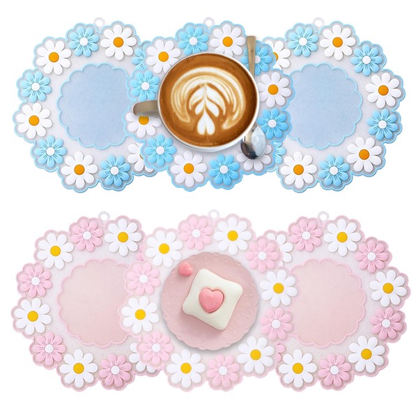 Pack of 6 Daisy Coasters, Non-Slip Coasters, PVC Coasters, for