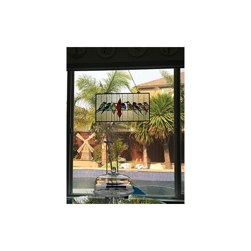 Chloe Lighting Tiffany-Glass Featuring Birds in The Cage Window Panel