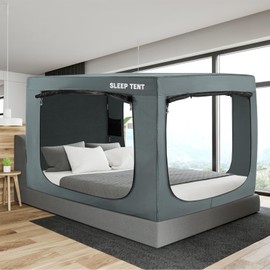 BORNA Bed Tent Full Bed Canopy for Indoor Portable Light Reducing Sleeping Canopy for Kids and Adult,Bunk Blackout Tents Breathable Privacy Space Tent Mosquito Netting for Bed(Pale Gray)