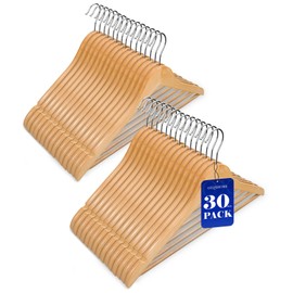 GZQXHOME Quality Wooden Hangers with 360-Degree Rotatable Hook and Precisely Cut Notches,Solid Wooden Hangers for Coat Heavy-Duty Clothes, Jacket, Shirt, Pants,with Non Slip Pants Bar (30, Natural)
