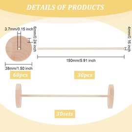 OLYCRAFT 60pcs 38x6mm Wooden Wheels with 30pcs 15cm Wooden Sticks Unfinshed Wooden Craft Wheels Blank Wooden Mini Wheels Flat Wood Craft Wheels for DIY Model Cars Wood Crafts Supplies