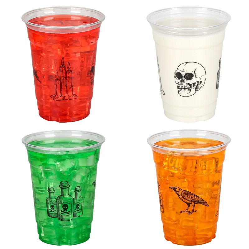 50 Pcs Halloween Disposable Plastic Cups, Spooky 12oz Cold Drink
