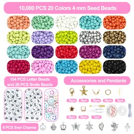 LZOUOWO 16,300 4mm Glass Seed Beads for Bracelet Making Kit with Letter Beads for Friendship Bracelet, Clay Heishi Disc Beads Charms Elastic String for Concert Jewelry Making DIY Creative Gift