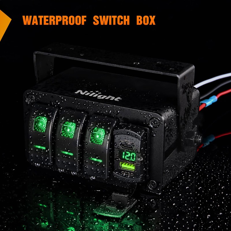 Nilight 3 Gang Rocker Switch Box 12V SPST ON Off