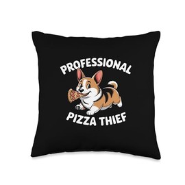 Corgi Pizza Thief Food Dog Lover Throw Pillow