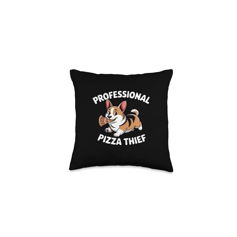 Corgi Pizza Thief Food Dog Lover Throw Pillow