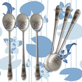 Balwoo [6 P][Made in Korea] Korean Style Soup Spoon 8.5 inch Premium 304(18/10) Stainless Steel Dessert Spoons Dinner Spoon, Table Spoon, Rice Spoon Ice Cream Scoop (Turtle Blue)