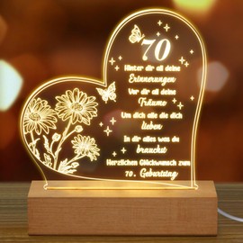 Fiada Birthday Wife Man Birthday Gifts for 70 Acrylic Night Light with Engraving 70th Birthday for Wife Mum Friends Husband Mother Gift Ideas