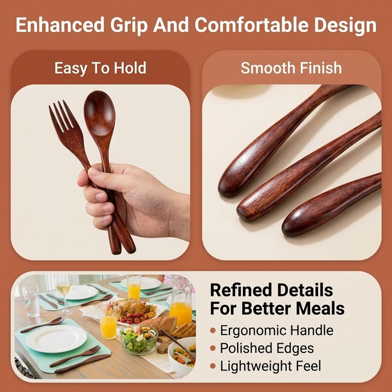 PureSphere 3Pcs Bamboo Travel Cutlery Set Reusable Portable for Camping