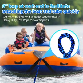 Boat Tow Rope for Watersports，Heavy Duty 60FT 6K, Lines for Towable Tubes,Blue and Black
